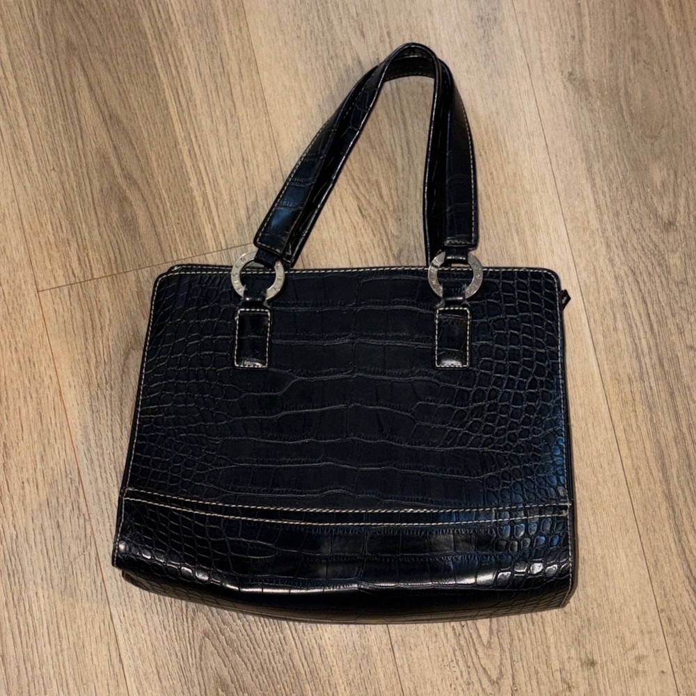 Vintage Tommy Hilfiger Black Crocodile-Embossed Tote